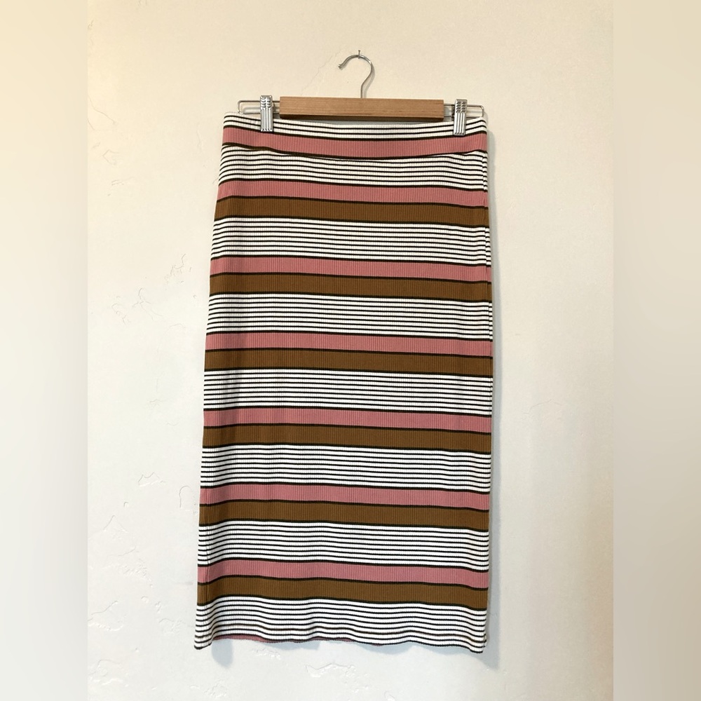 Loft Striped Midi Pencil Skirt